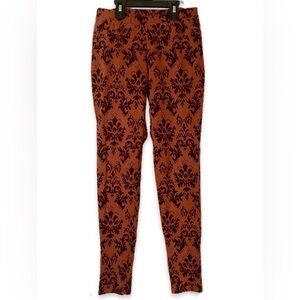 Lidly Printed Jeggins - Rusty Red / Copper with Mahogany Print Brocade Look  S-M